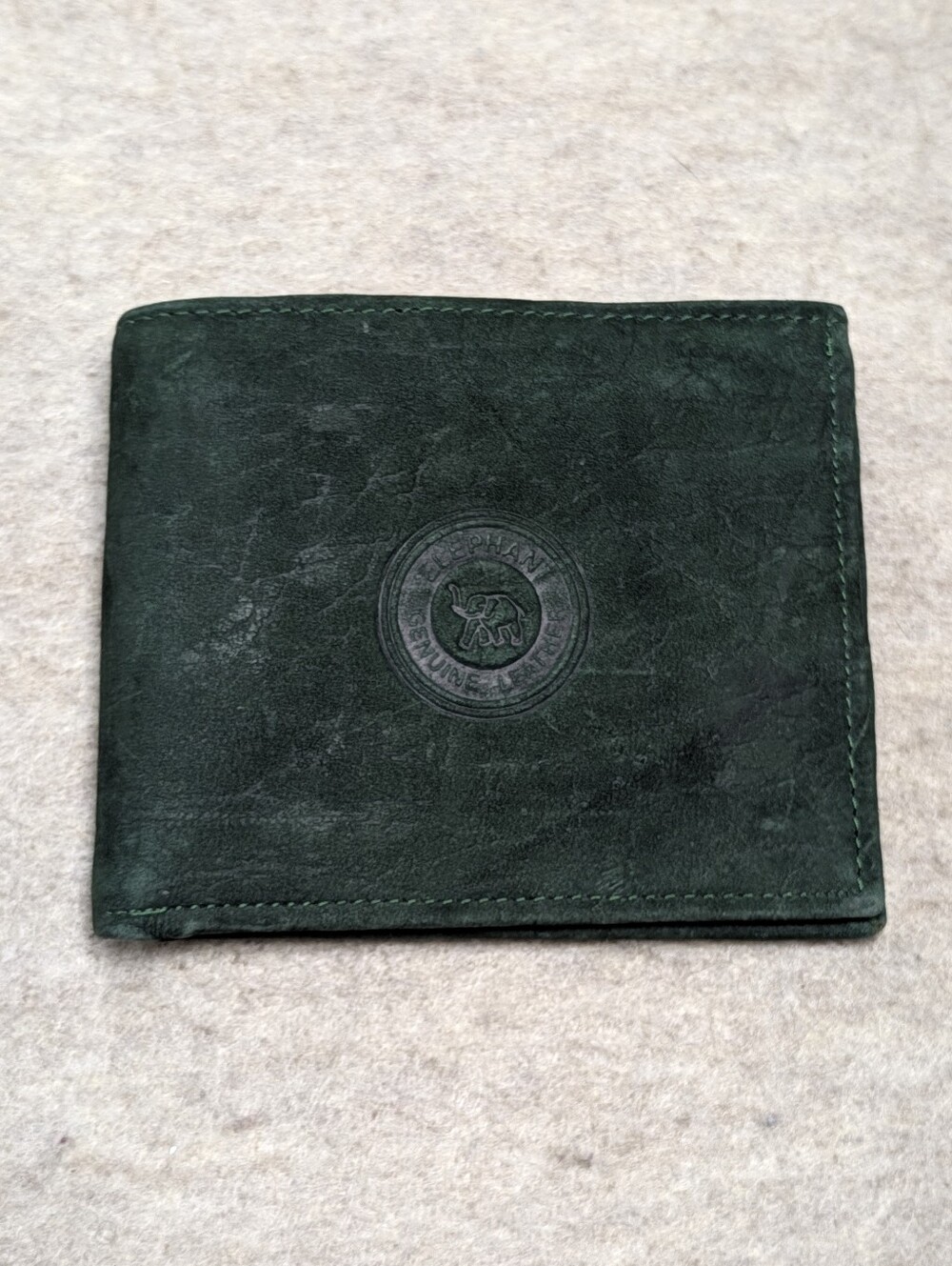 Dark Green Elephant Leather Bi Fold Wallet Zipper Interior Soft
